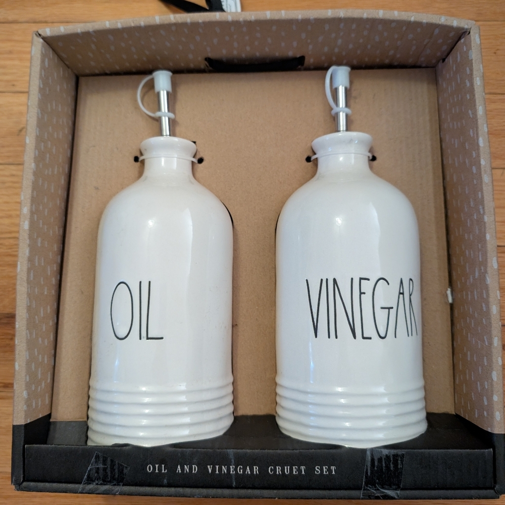 Rae Dunn Oil Vinegar Cruet Set White Ceramic Farmhouse Kitchen 25 oz New